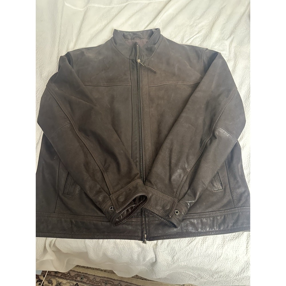 JOS A BANK leather full zip bomber biker cyber dad jacket LARGE tag retro 90s